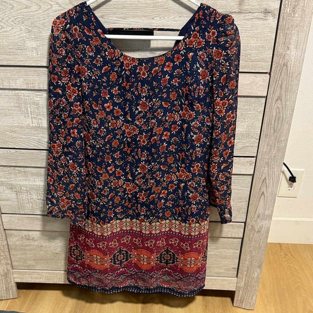 Floral Print Navy and Red Dress